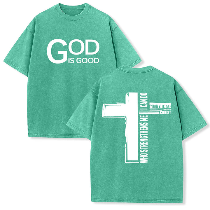Christianartworkshop Gott ist gut – Philipper 4,13 – Unisex-T-Shirt mit Kreuzmotiv - Grün - 5XL - image 6
