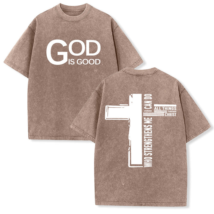 Christianartworkshop Gott ist gut – Philipper 4,13 – Unisex-T-Shirt mit Kreuzmotiv - Braun - 5XL - image 12