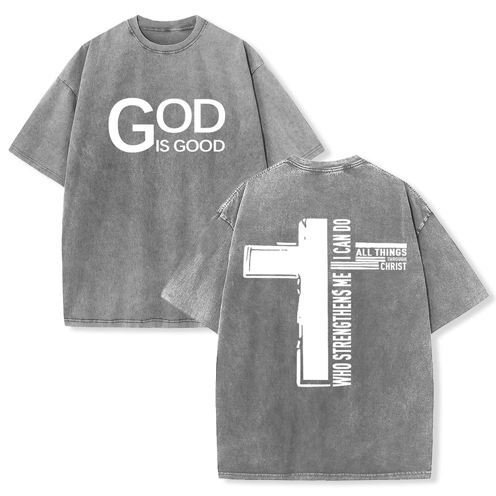 Christianartworkshop Gott ist gut – Philipper 4,13 – Unisex-T-Shirt mit Kreuzmotiv - Grau - 5XL - image 3