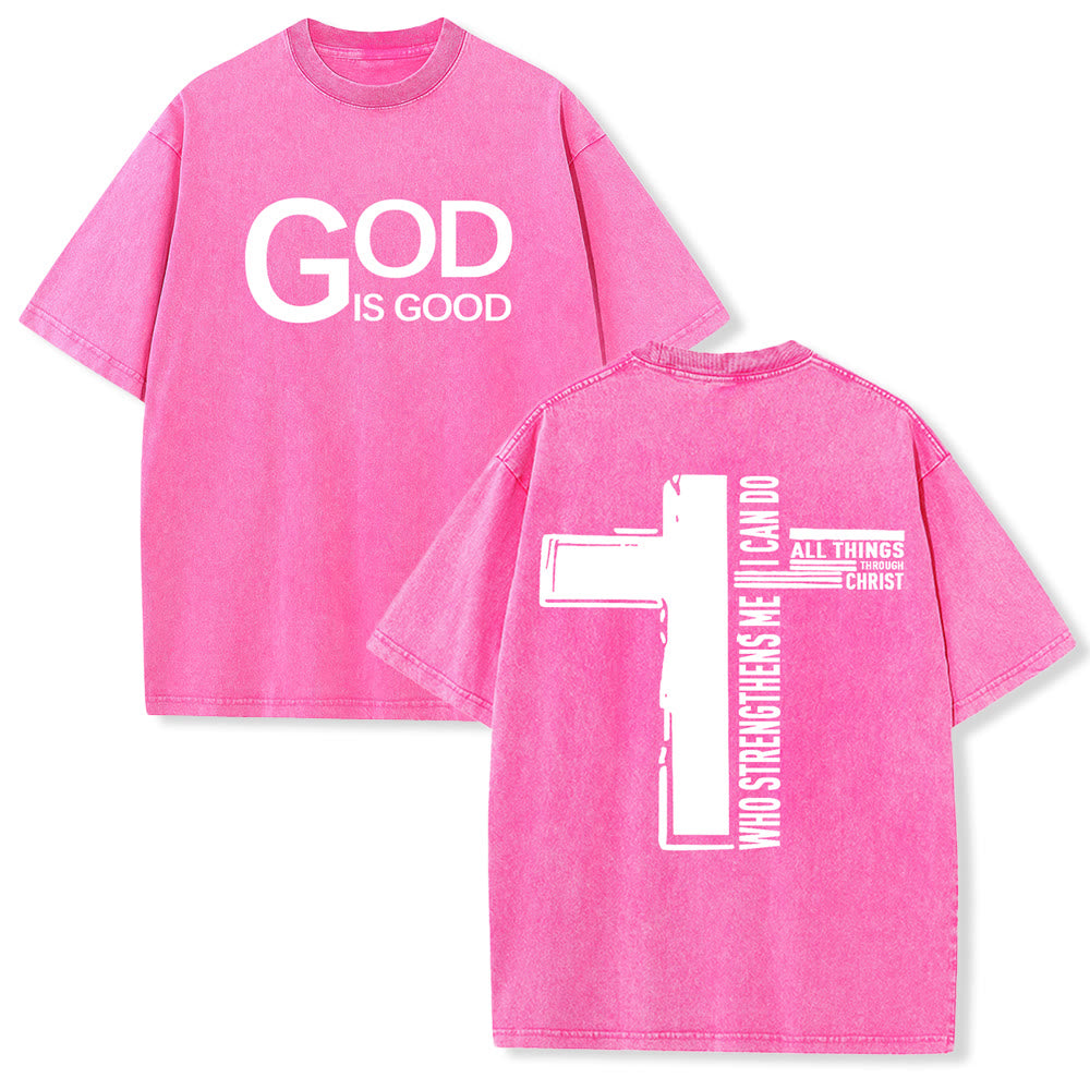 Christianartworkshop Gott ist gut – Philipper 4,13 – Unisex-T-Shirt mit Kreuzmotiv - Rosa - 5XL - image 24