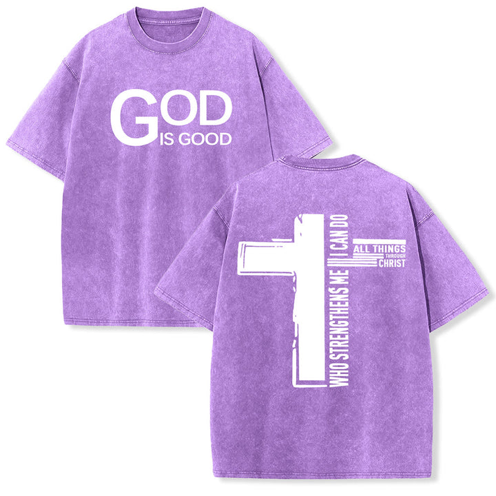 Christianartworkshop Gott ist gut – Philipper 4,13 – Unisex-T-Shirt mit Kreuzmotiv - Lila - 5XL - image 21