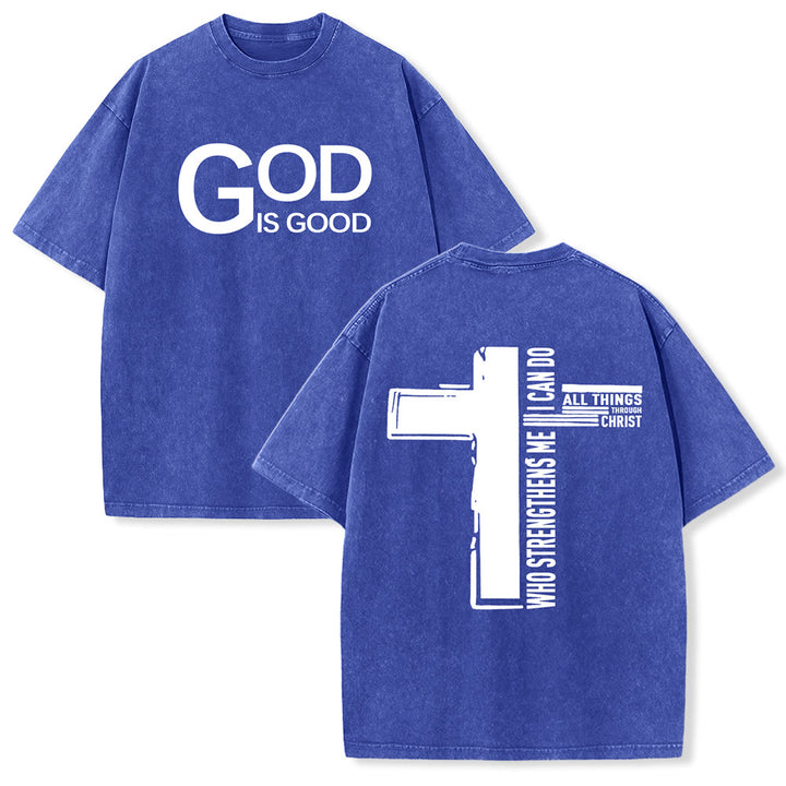 Christianartworkshop Gott ist gut – Philipper 4,13 – Unisex-T-Shirt mit Kreuzmotiv - Blau - 5XL - image 18
