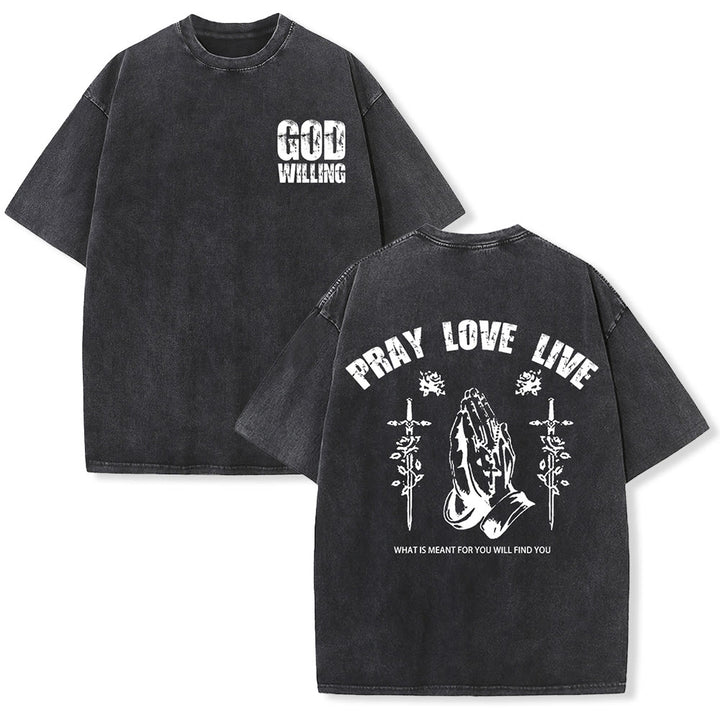 Christianartworkshop So Gott will, bete, liebe, lebe – Unisex-T-Shirt (vorgewaschen) - Schwarz - 5XL - image 3