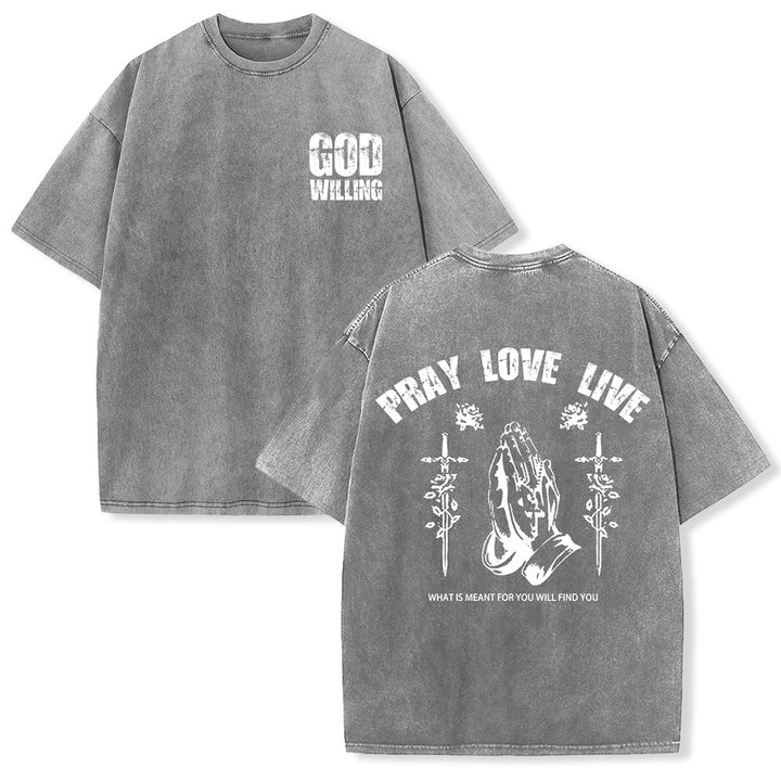 Christianartworkshop So Gott will, bete, liebe, lebe – Unisex-T-Shirt (vorgewaschen) - Grau - 5XL - image 6