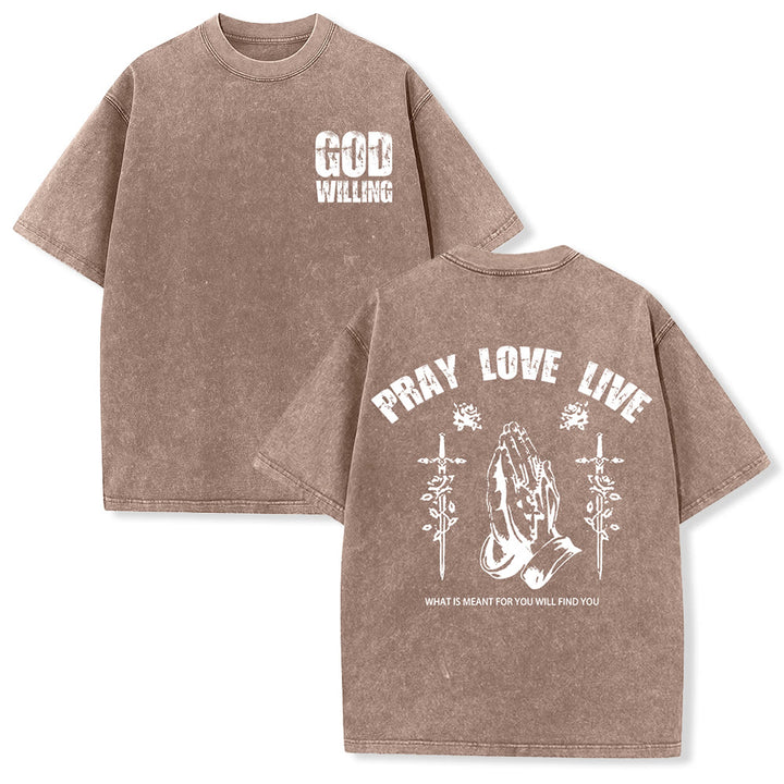 Christianartworkshop So Gott will, bete, liebe, lebe – Unisex-T-Shirt (vorgewaschen) - Braun - 5XL - image 15