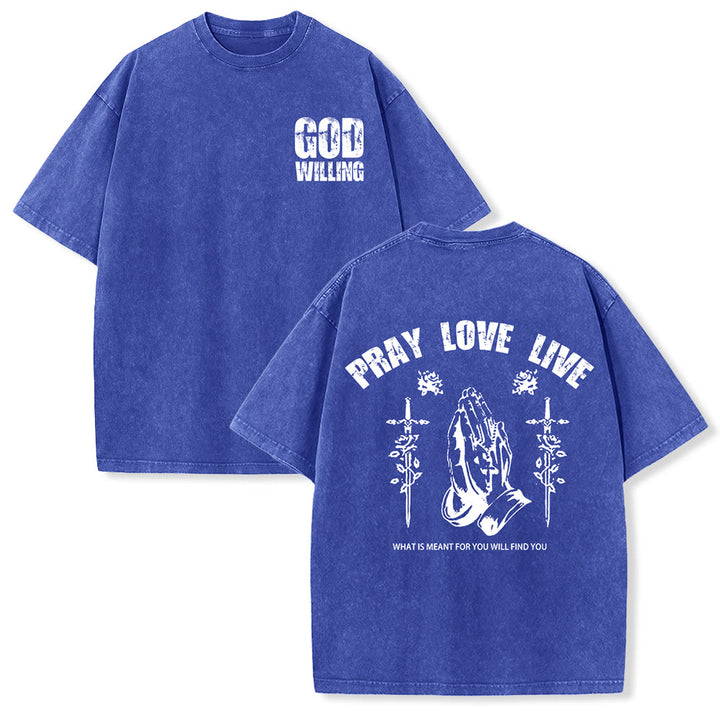 Christianartworkshop So Gott will, bete, liebe, lebe – Unisex-T-Shirt (vorgewaschen) - Blau - 5XL - image 0
