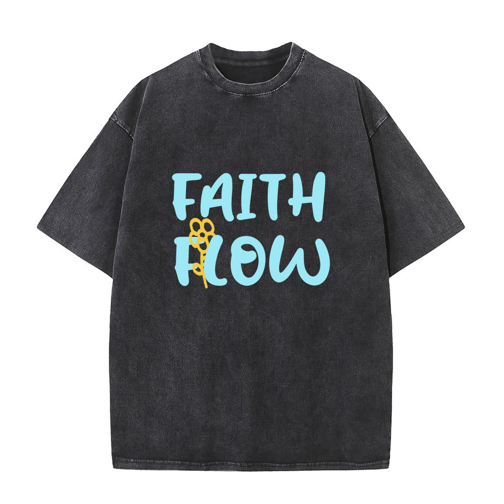 Christianartworkshop Faith Flow Floral Unisex Washed T-Shirt - Schwarz - 5XL - image 1
