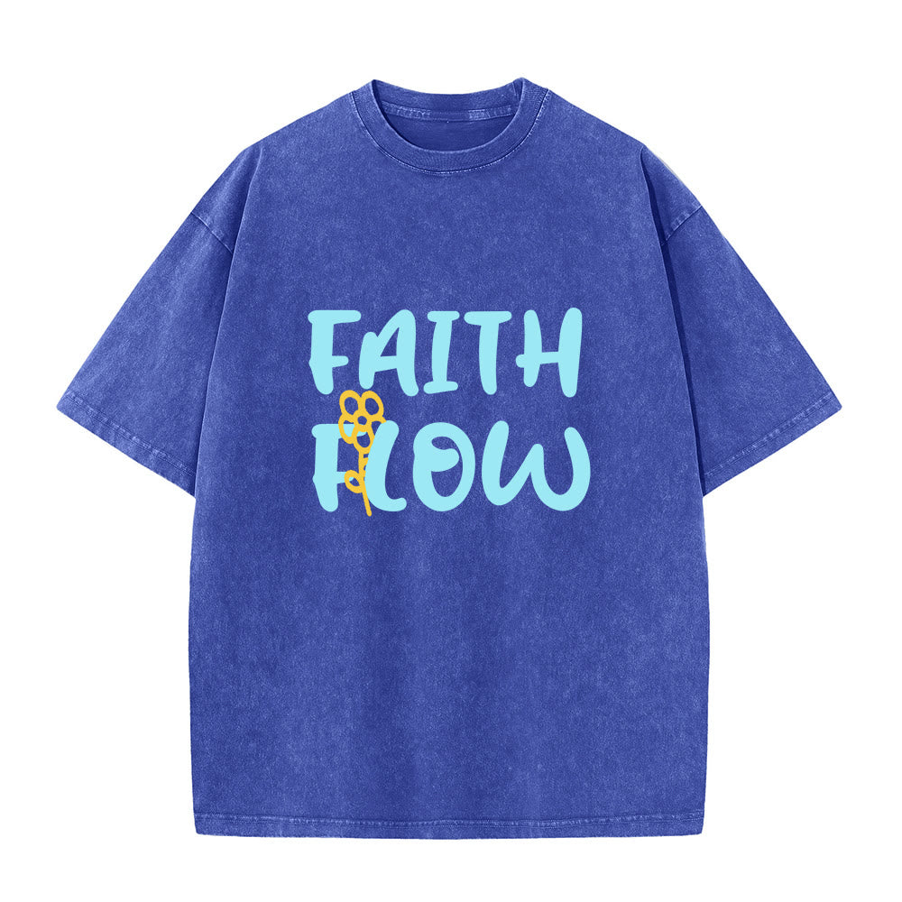 Christianartworkshop Faith Flow Floral Unisex Washed T-Shirt - Blau - 5XL - image 7