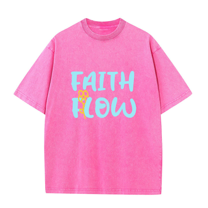 Christianartworkshop Faith Flow Floral Unisex Washed T-Shirt - Rosa - 5XL - image 8