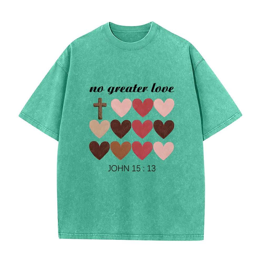 Christianartworkshop Keine größere Liebe – Johannes 15,13 – Unisex-T-Shirt mit gekreuzten Herzen (vorgewaschen) - Grün - 5XL - image 3