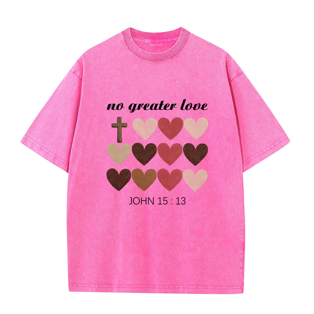 Christianartworkshop Keine größere Liebe – Johannes 15,13 – Unisex-T-Shirt mit gekreuzten Herzen (vorgewaschen) - Rosa - 5XL - image 0