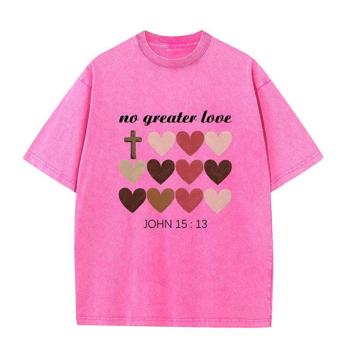 Christianartworkshop Keine größere Liebe – Johannes 15,13 – Unisex-T-Shirt mit gekreuzten Herzen (vorgewaschen) - Rosa - 5XL - image 0
