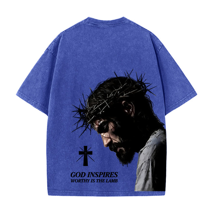 Christianartworkshop Unisex-T-Shirt mit Dornenkrone, gewaschen, zum Ausdruck des Glaubens - image 19