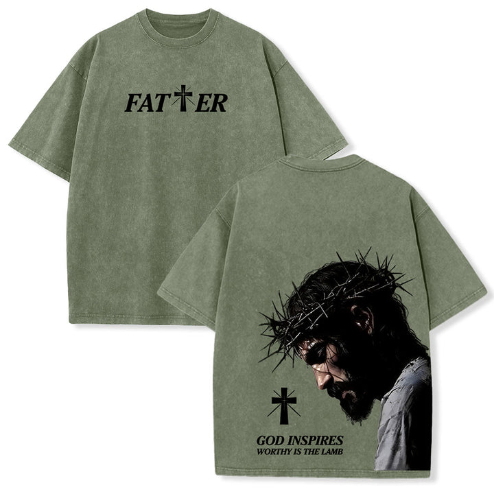 Christianartworkshop Unisex-T-Shirt mit Dornenkrone, gewaschen, zum Ausdruck des Glaubens - Armeegrün - 5XL - image 9