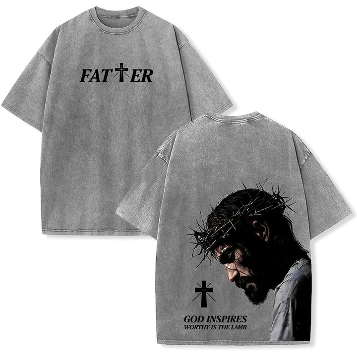 Christianartworkshop Unisex-T-Shirt mit Dornenkrone, gewaschen, zum Ausdruck des Glaubens - Grau - 5XL - image 0