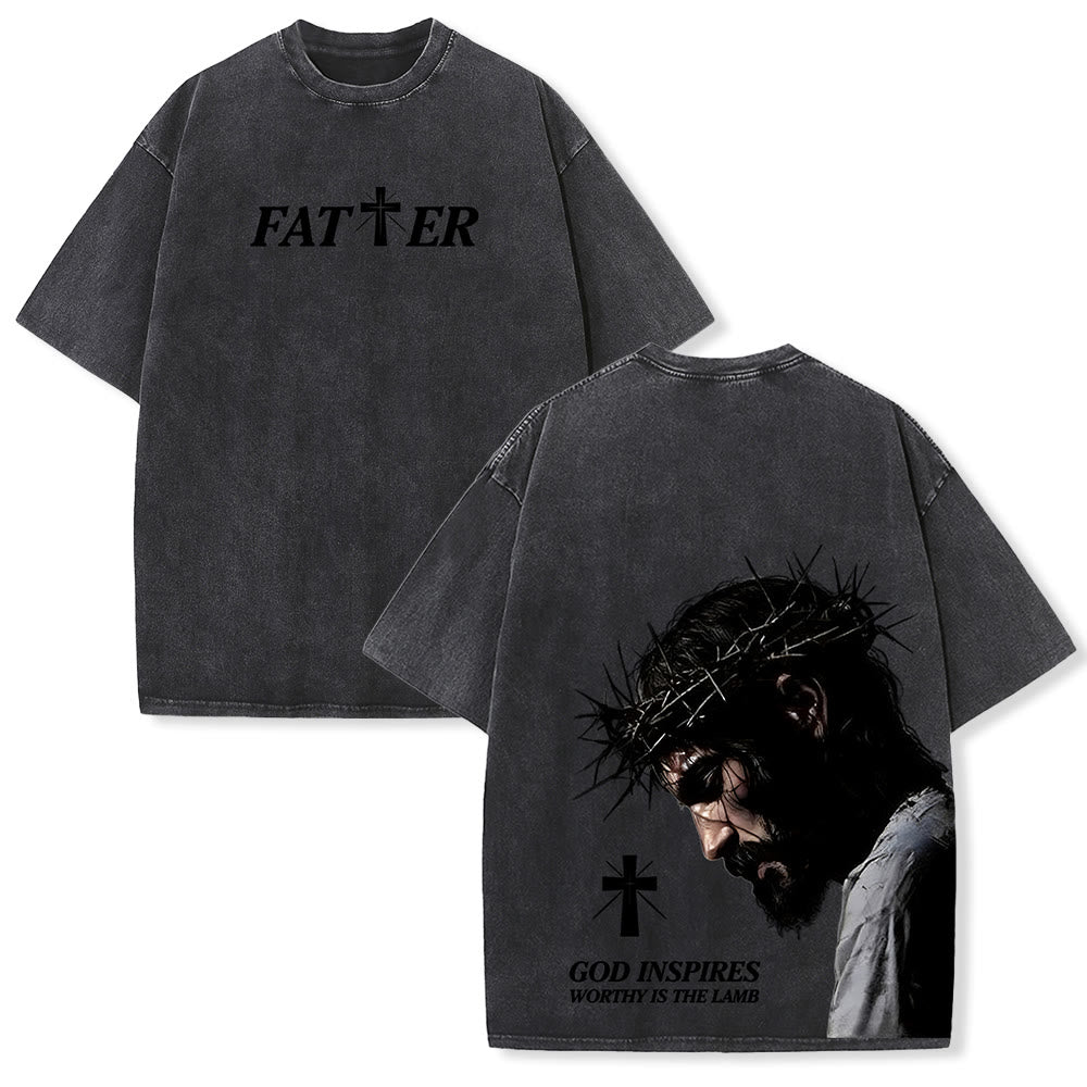 Christianartworkshop Unisex-T-Shirt mit Dornenkrone, gewaschen, zum Ausdruck des Glaubens - Schwarz - 5XL - image 3