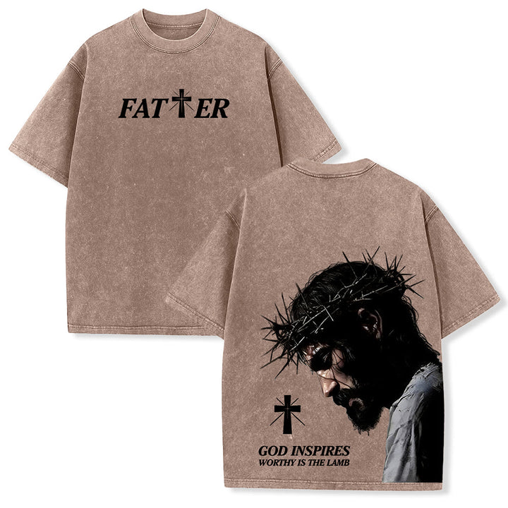Christianartworkshop Unisex-T-Shirt mit Dornenkrone, gewaschen, zum Ausdruck des Glaubens - Braun - 5XL - image 12