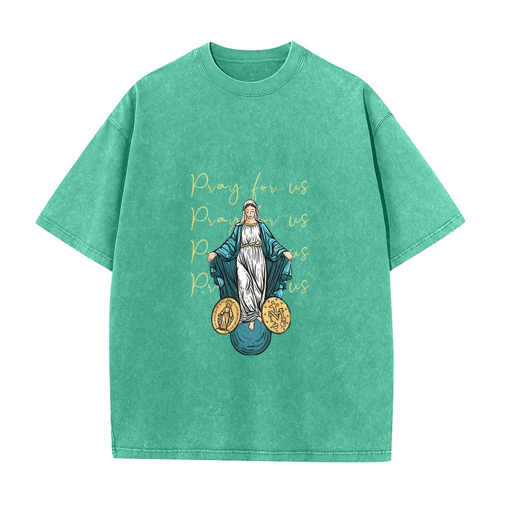Christianartworkshop Betet für uns Jungfrau Maria Unisex-T-Shirt (vorgewaschen) - Grün - 5XL - image 3