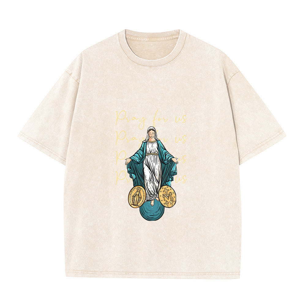 Christianartworkshop Betet für uns Jungfrau Maria Unisex-T-Shirt (vorgewaschen) - Beige - 5XL - image 5