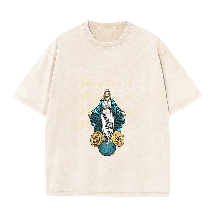 Christianartworkshop Betet für uns Jungfrau Maria Unisex-T-Shirt (vorgewaschen) - Beige - 5XL - image 5