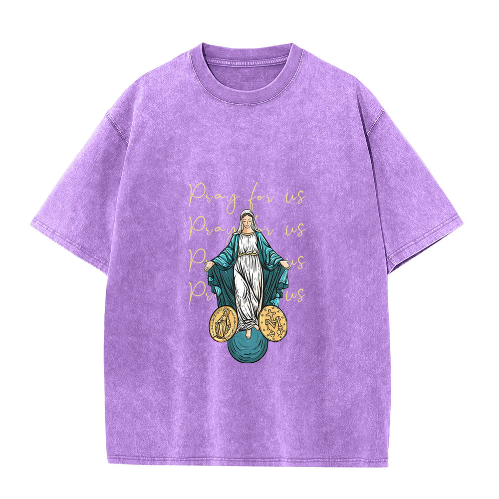Christianartworkshop Betet für uns Jungfrau Maria Unisex-T-Shirt (vorgewaschen) - Lila - 5XL - image 7