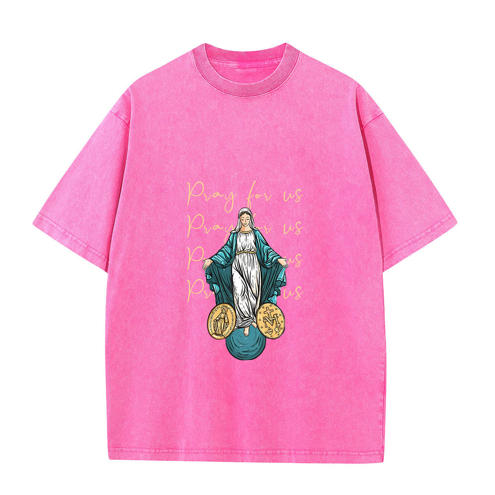Christianartworkshop Betet für uns Jungfrau Maria Unisex-T-Shirt (vorgewaschen) - Rosa - 5XL - image 8