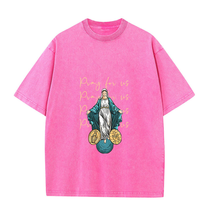 Christianartworkshop Betet für uns Jungfrau Maria Unisex-T-Shirt (vorgewaschen) - Rosa - 5XL - image 8