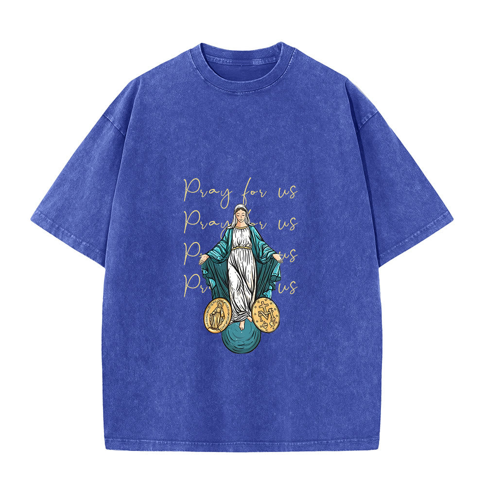 Christianartworkshop Betet für uns Jungfrau Maria Unisex-T-Shirt (vorgewaschen) - Blau - 5XL - image 6