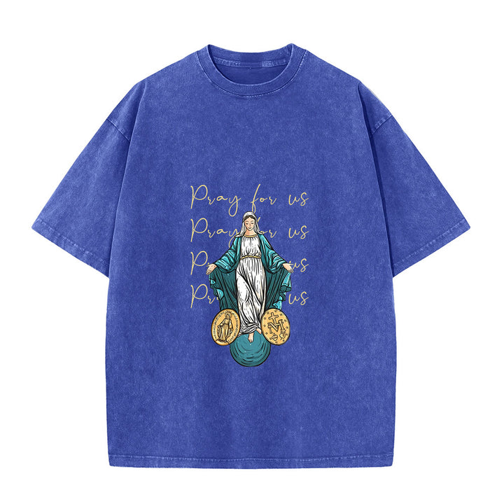 Christianartworkshop Betet für uns Jungfrau Maria Unisex-T-Shirt (vorgewaschen) - Blau - 5XL - image 6