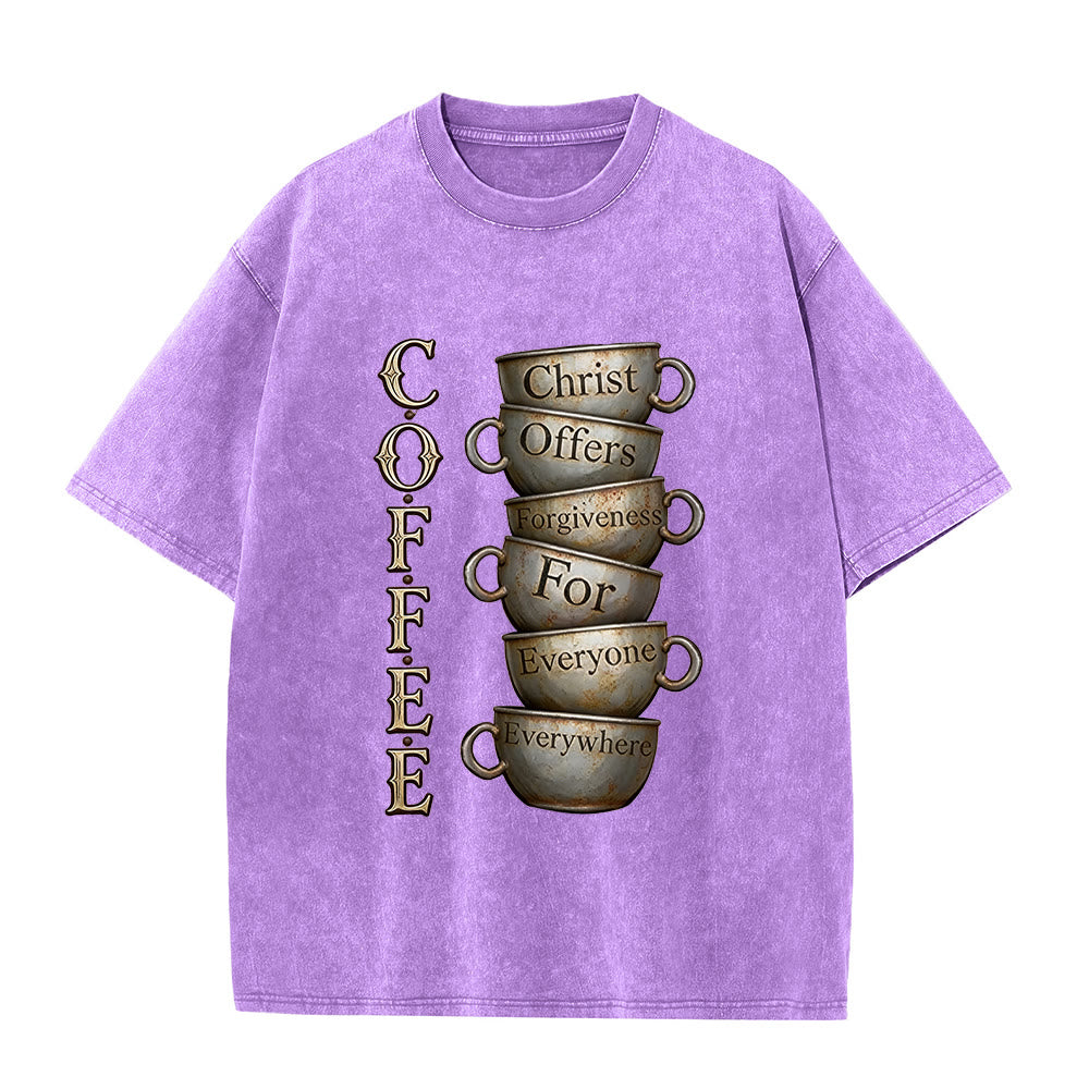 Christianartworkshop COFFEE Christus bietet Vergebung an Unisex-T-Shirt (vorgewaschen) - Lila - 5XL - image 7