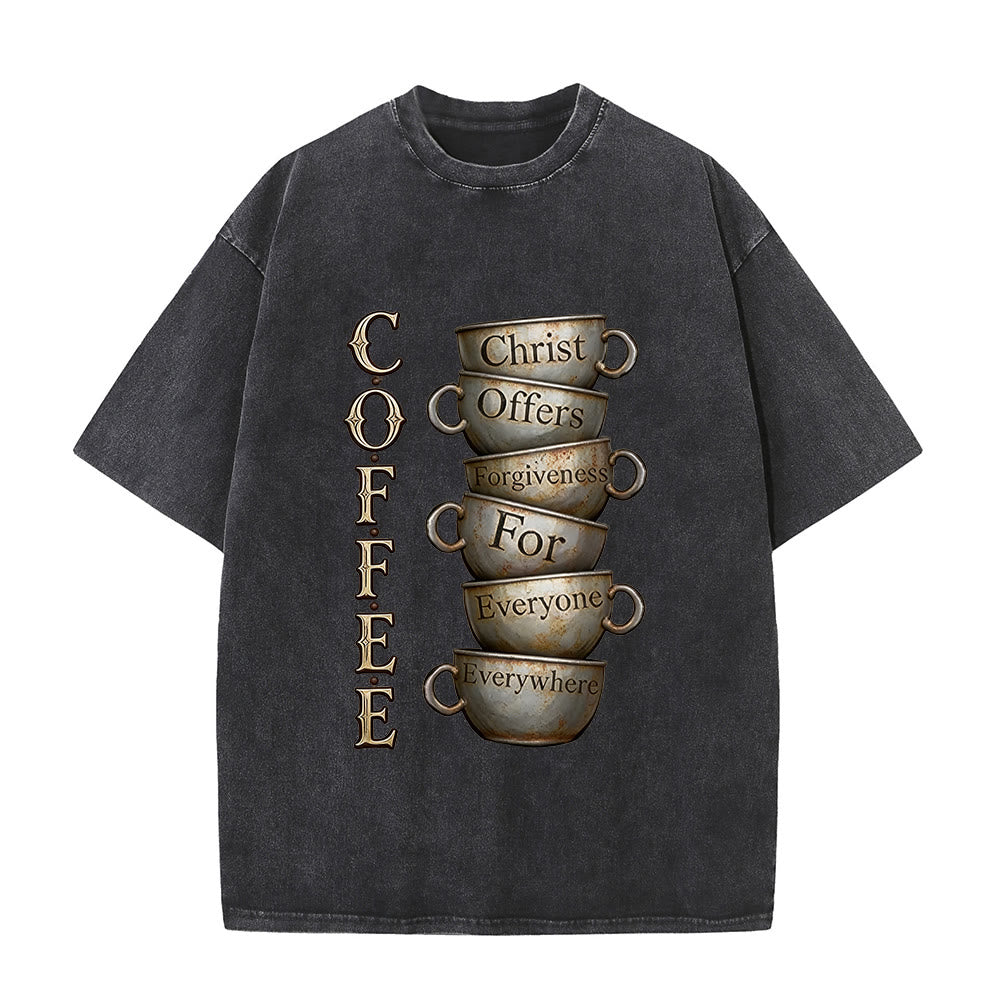 Christianartworkshop COFFEE Christus bietet Vergebung an Unisex-T-Shirt (vorgewaschen) - Schwarz - 5XL - image 1