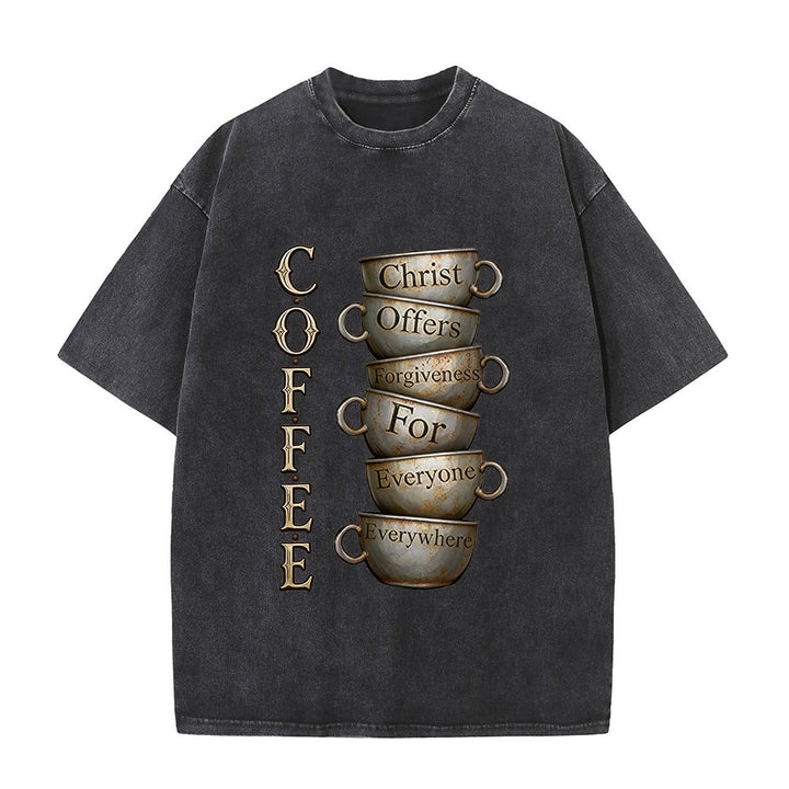 Christianartworkshop COFFEE Christus bietet Vergebung an Unisex-T-Shirt (vorgewaschen) - Schwarz - 5XL - image 1