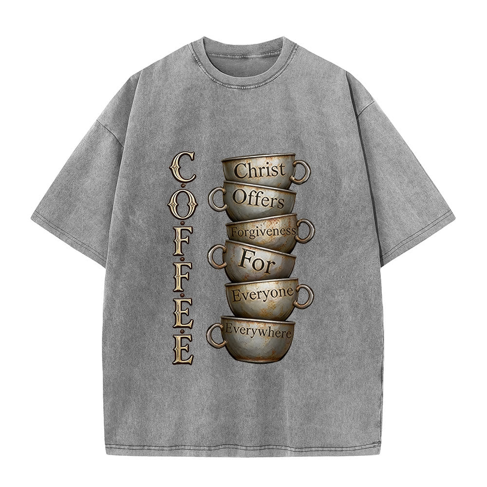 Christianartworkshop COFFEE Christus bietet Vergebung an Unisex-T-Shirt (vorgewaschen) - Grau - 5XL - image 2