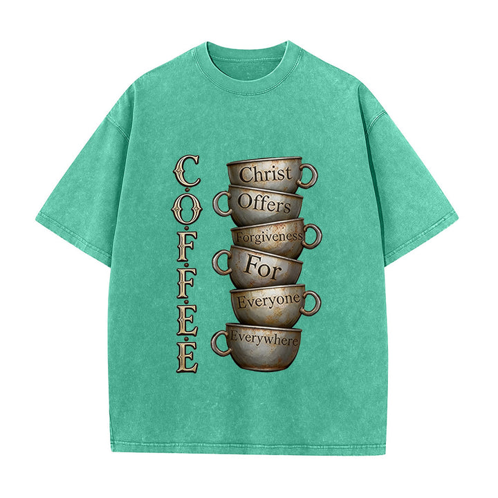 Christianartworkshop COFFEE Christus bietet Vergebung an Unisex-T-Shirt (vorgewaschen) - Grün - 5XL - image 3