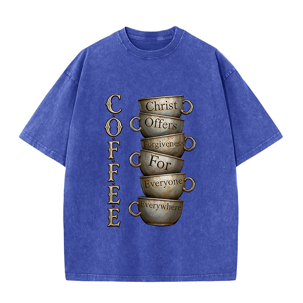 Christianartworkshop COFFEE Christus bietet Vergebung an Unisex-T-Shirt (vorgewaschen) - Blau - 5XL - image 6