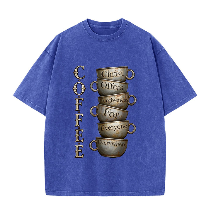 Christianartworkshop COFFEE Christus bietet Vergebung an Unisex-T-Shirt (vorgewaschen) - Blau - 5XL - image 6