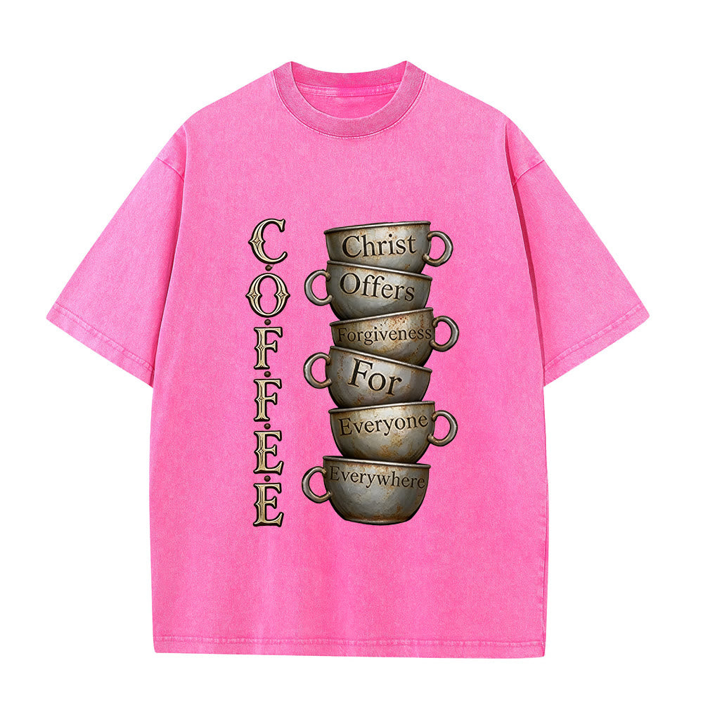 Christianartworkshop COFFEE Christus bietet Vergebung an Unisex-T-Shirt (vorgewaschen) - Rosa - 5XL - image 8