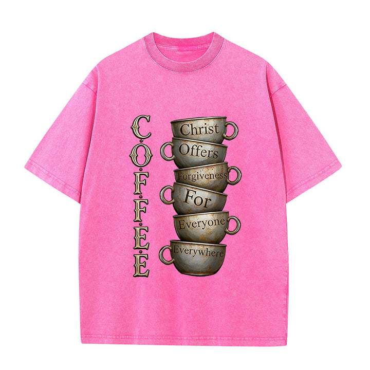 Christianartworkshop COFFEE Christus bietet Vergebung an Unisex-T-Shirt (vorgewaschen) - Rosa - 5XL - image 8