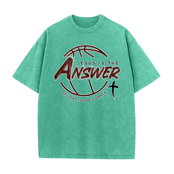 Christianartworkshop Unisex-T-Shirt im Streetstyle-Look: Jesus ist die Antwort (gewaschen) - Grün - 5XL - image 3