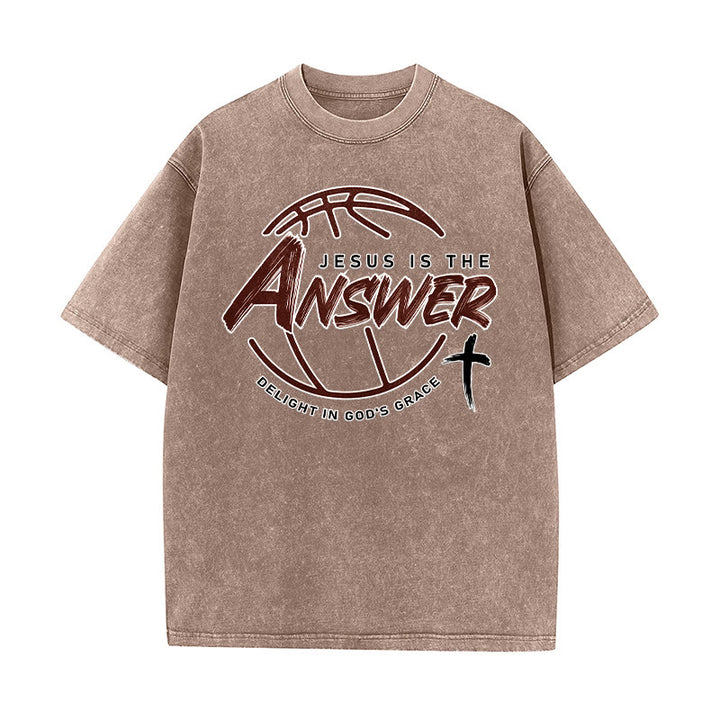 Christianartworkshop Unisex-T-Shirt im Streetstyle-Look: Jesus ist die Antwort (gewaschen) - Braun - 5XL - image 5