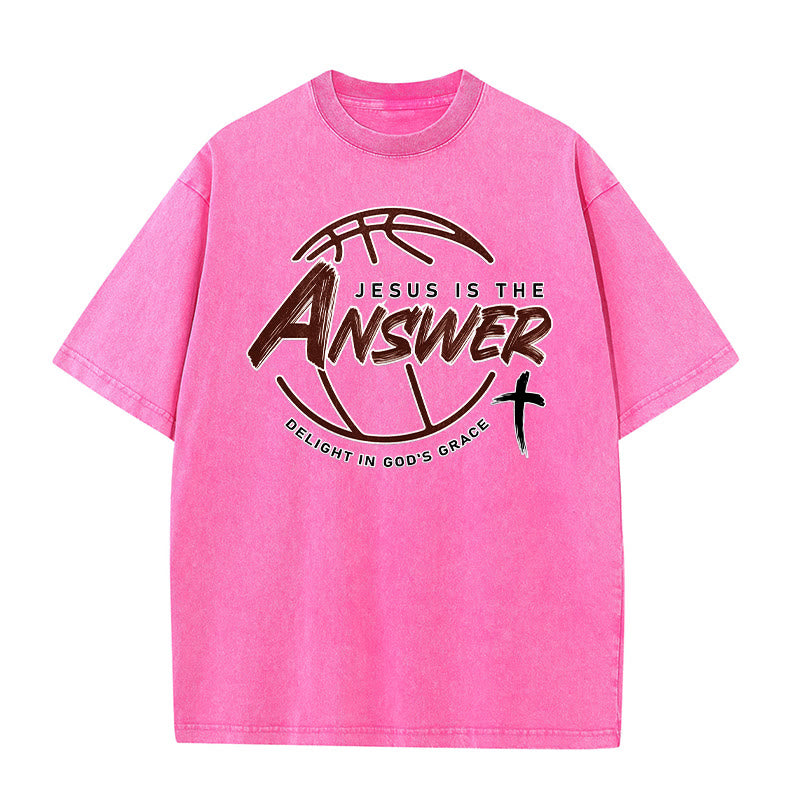 Christianartworkshop Unisex-T-Shirt im Streetstyle-Look: Jesus ist die Antwort (gewaschen) - Rosa - 5XL - image 8