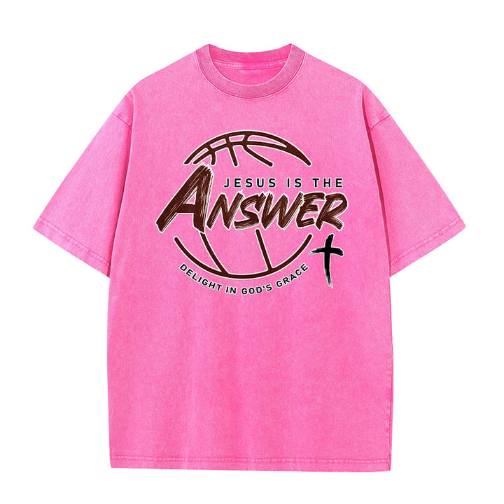 Christianartworkshop Unisex-T-Shirt im Streetstyle-Look: Jesus ist die Antwort (gewaschen) - Rosa - 5XL - image 8