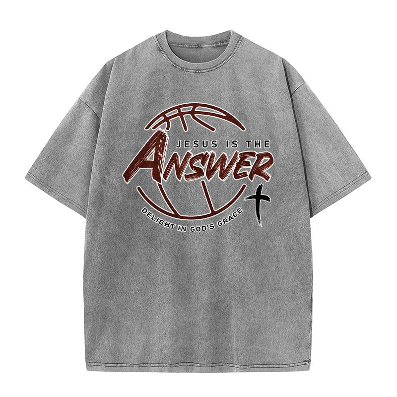 Christianartworkshop Unisex-T-Shirt im Streetstyle-Look: Jesus ist die Antwort (gewaschen) - Grau - 5XL - image 2