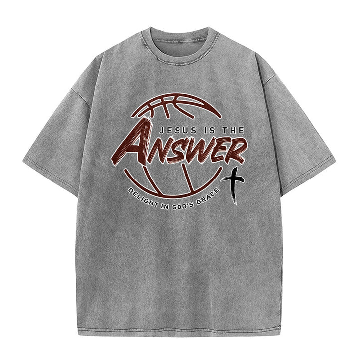 Christianartworkshop Unisex-T-Shirt im Streetstyle-Look: Jesus ist die Antwort (gewaschen) - Grau - 5XL - image 2