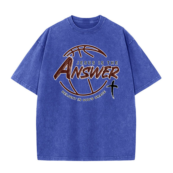 Christianartworkshop Unisex-T-Shirt im Streetstyle-Look: Jesus ist die Antwort (gewaschen) - Blau - 5XL - image 6