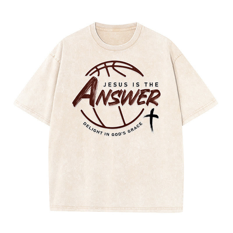 Christianartworkshop Unisex-T-Shirt im Streetstyle-Look: Jesus ist die Antwort (gewaschen) - Beige - 5XL - image 0