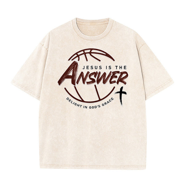 Christianartworkshop Unisex-T-Shirt im Streetstyle-Look: Jesus ist die Antwort (gewaschen) - Beige - 5XL - image 0