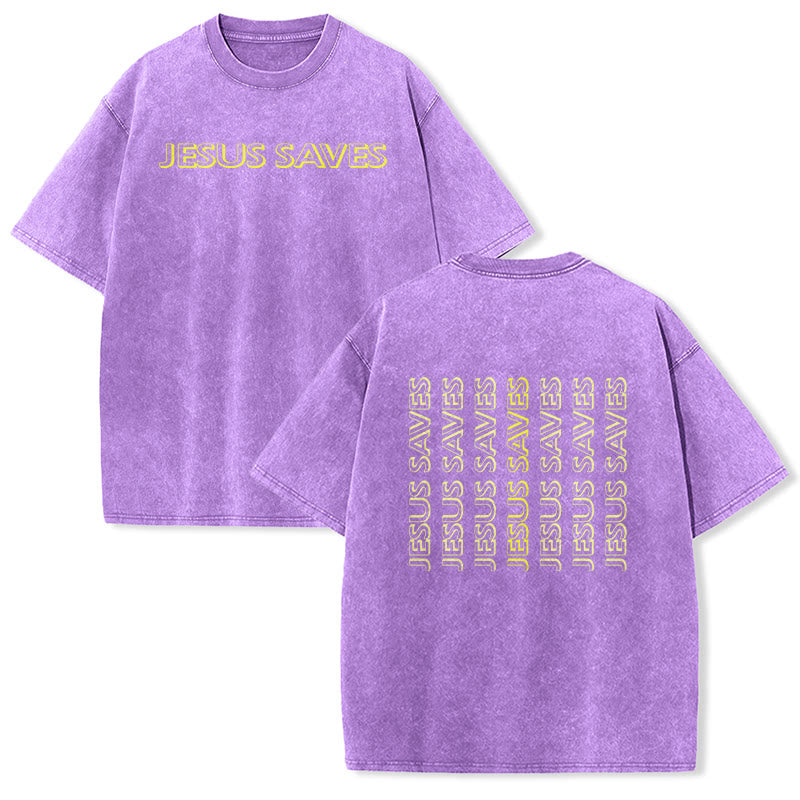 Christianartworkshop Jesus Saves Repeat Text Unisex Washed T-Shirt - Lila - 5XL - image 21