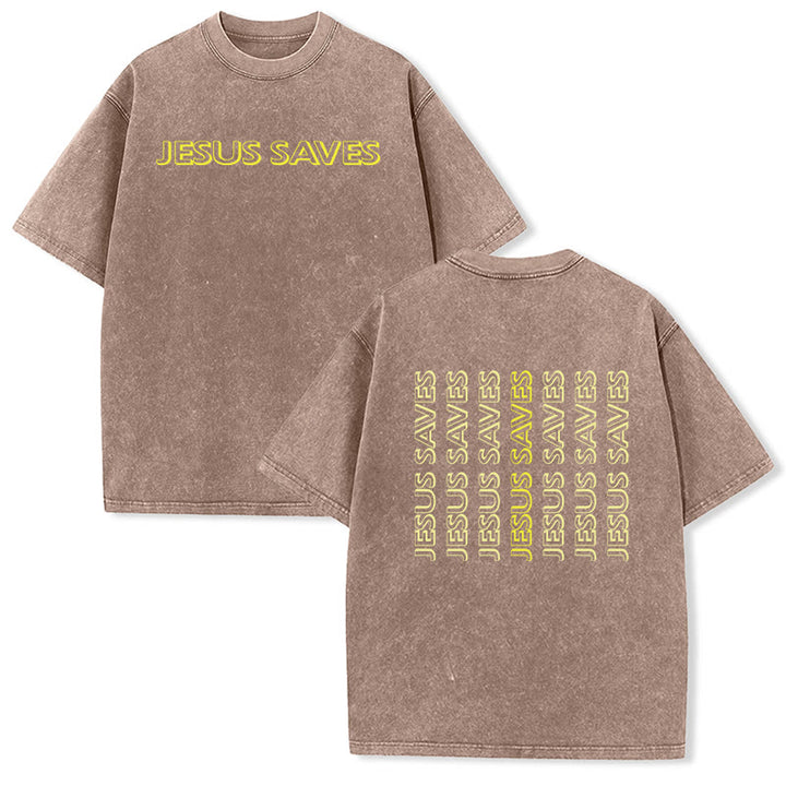 Christianartworkshop Jesus Saves Repeat Text Unisex Washed T-Shirt - Braun - 5XL - image 15