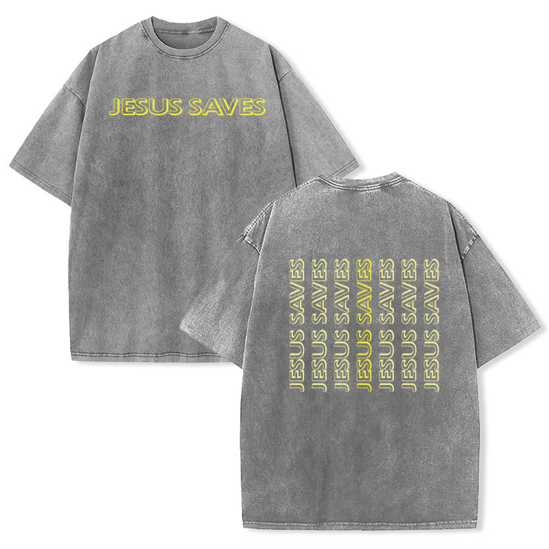 Christianartworkshop Jesus Saves Repeat Text Unisex Washed T-Shirt - Grau - 5XL - image 6